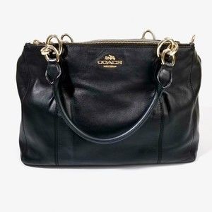 COACH Colette Black Leather Carryall Satchel Bag